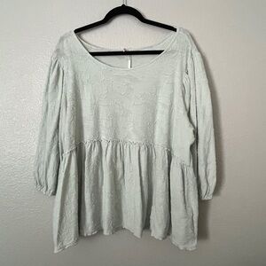 Anthropologie mint green bubble sleeve blouse texture XL